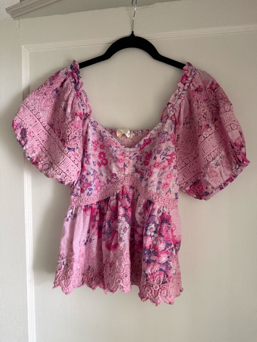 LoveShackFancy Puff Sleeve Pink Top XS